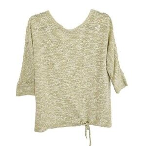LOFT Knit Drawstring Waist Sweater Top Womens Size M 3/4 Sleeves Sage Green‎